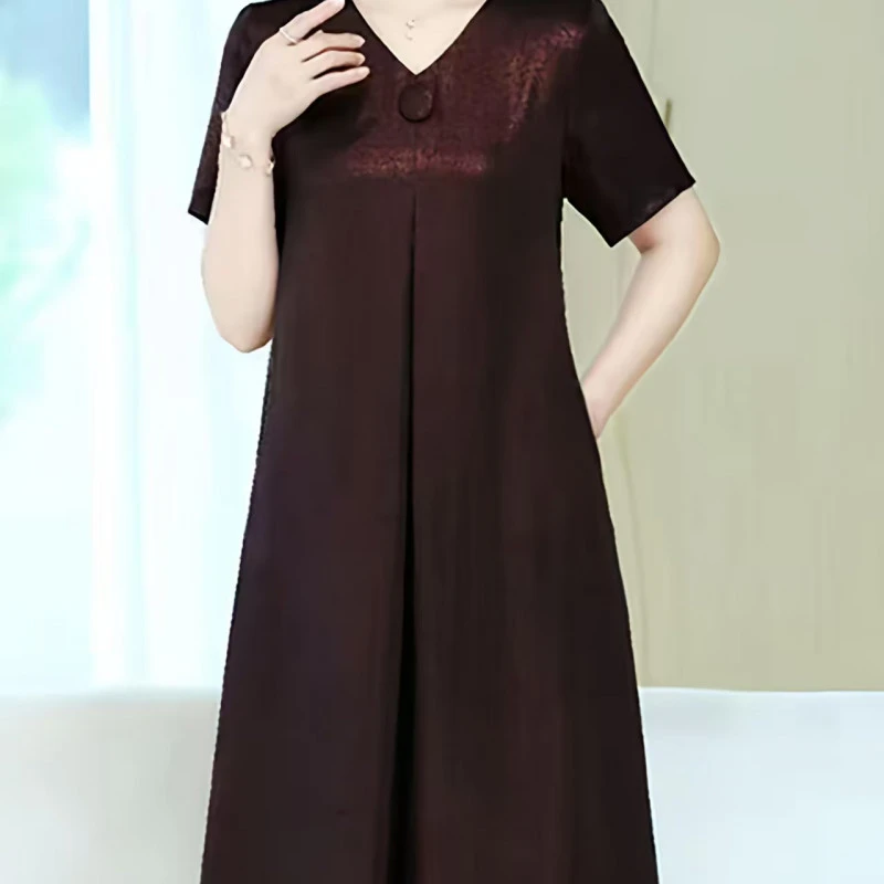 10066-妈妈时尚夏季新款洋气遮肉宽松连衣裙中长款裙子【京麟鱼】