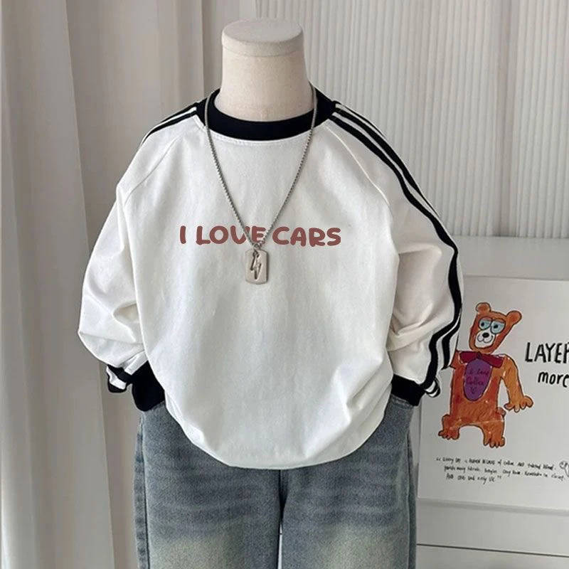 100%纯棉童装男童t恤洋气拼接长袖春秋新款中小童卡通车爆款潮流T