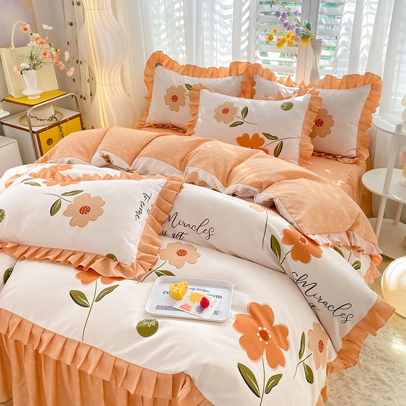 新款网红卡通小清新公主风韩版床裙款四件套学生宿舍单人三件套