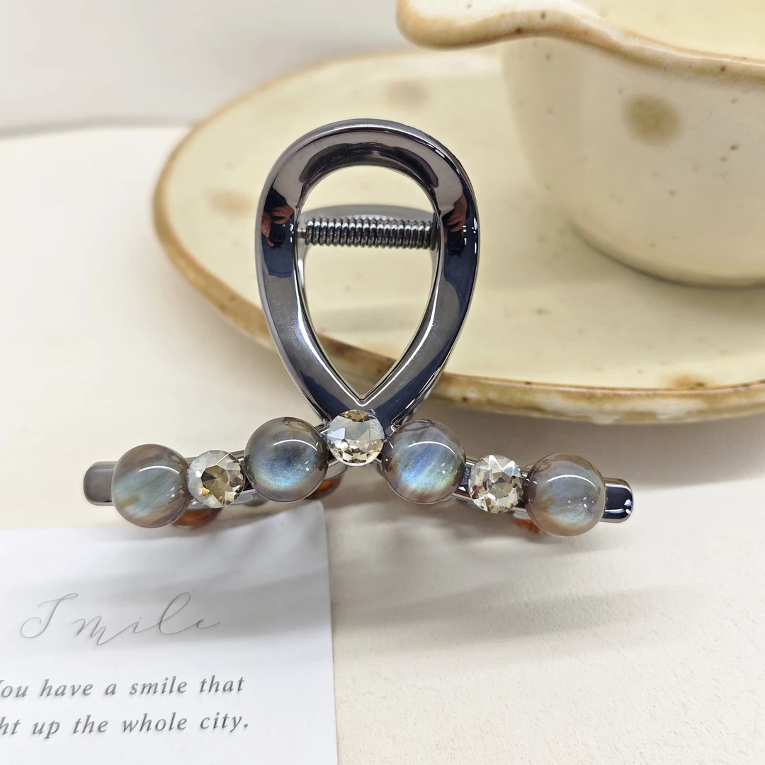 新款银河系星空感珠珠抓夹高级感气质百搭发饰轻奢半扎发夹鲨鱼夹