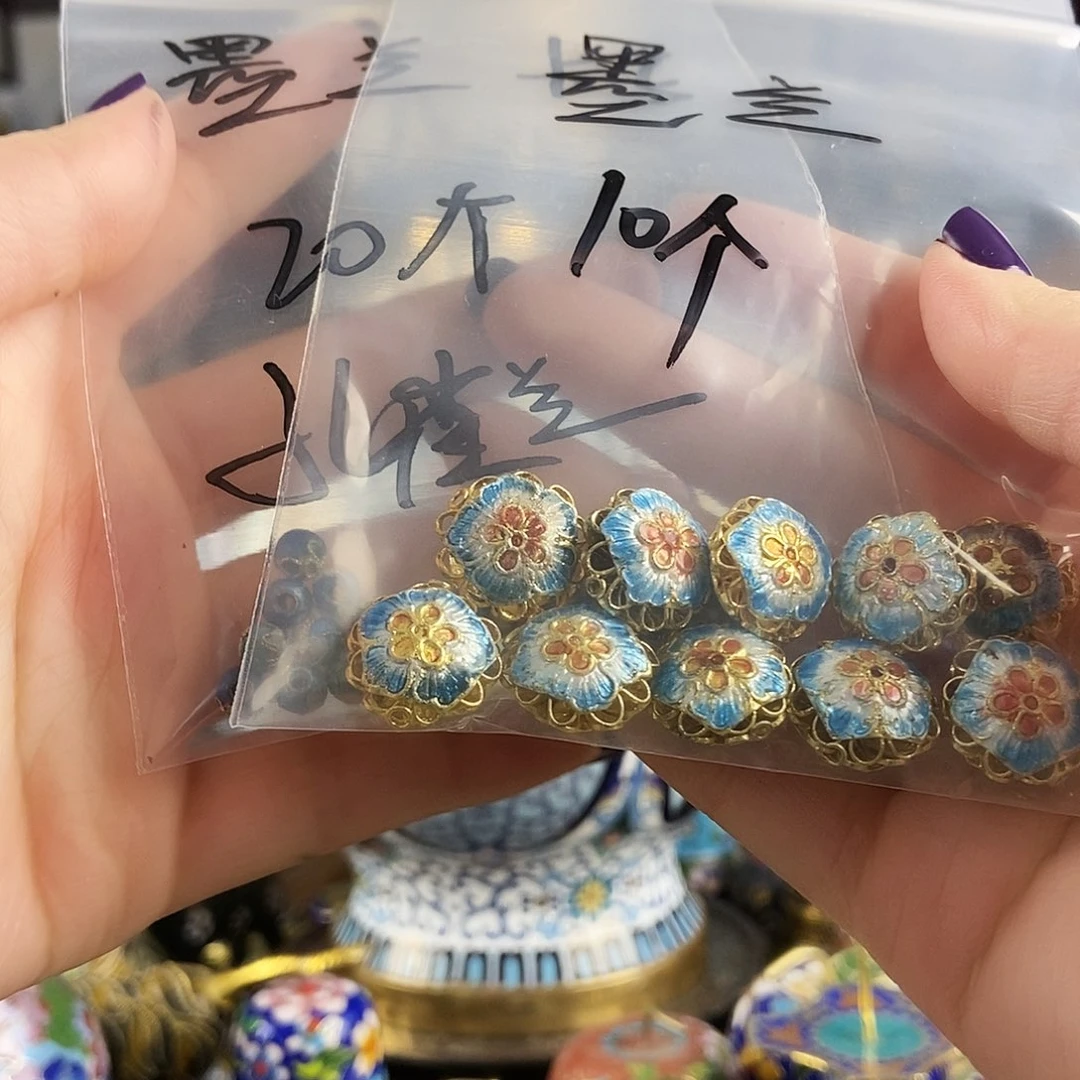 墨***兰铜10个烧银蓝吊坠+20个卡五孔雀蓝珠子