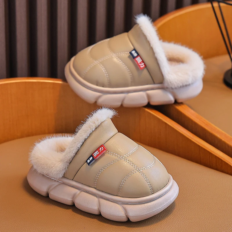 儿童包跟防水棉拖鞋秋冬季男童女童室内居家保暖加绒2025皮面棉鞋