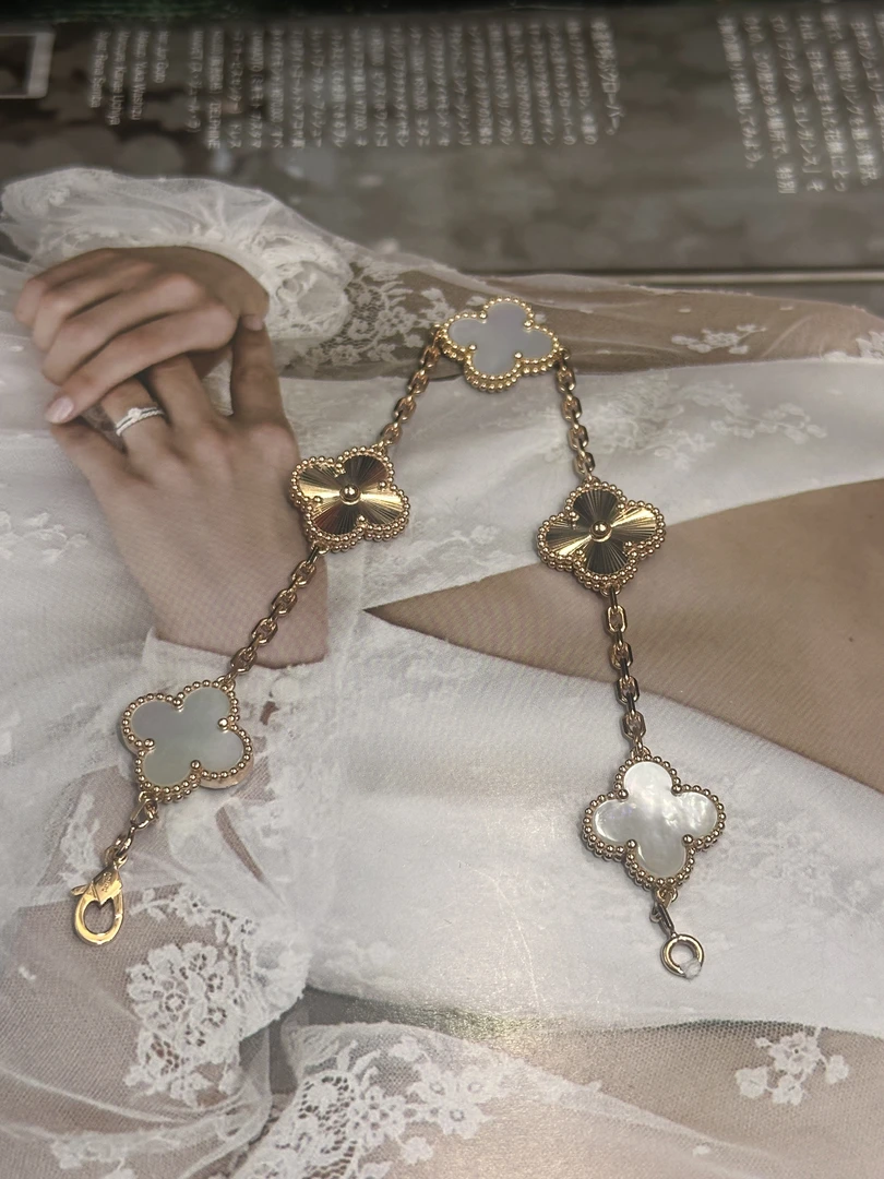 18K白贝母镭射五花手链15mm-玫瑰金明星同款时尚百搭轻奢新品高级