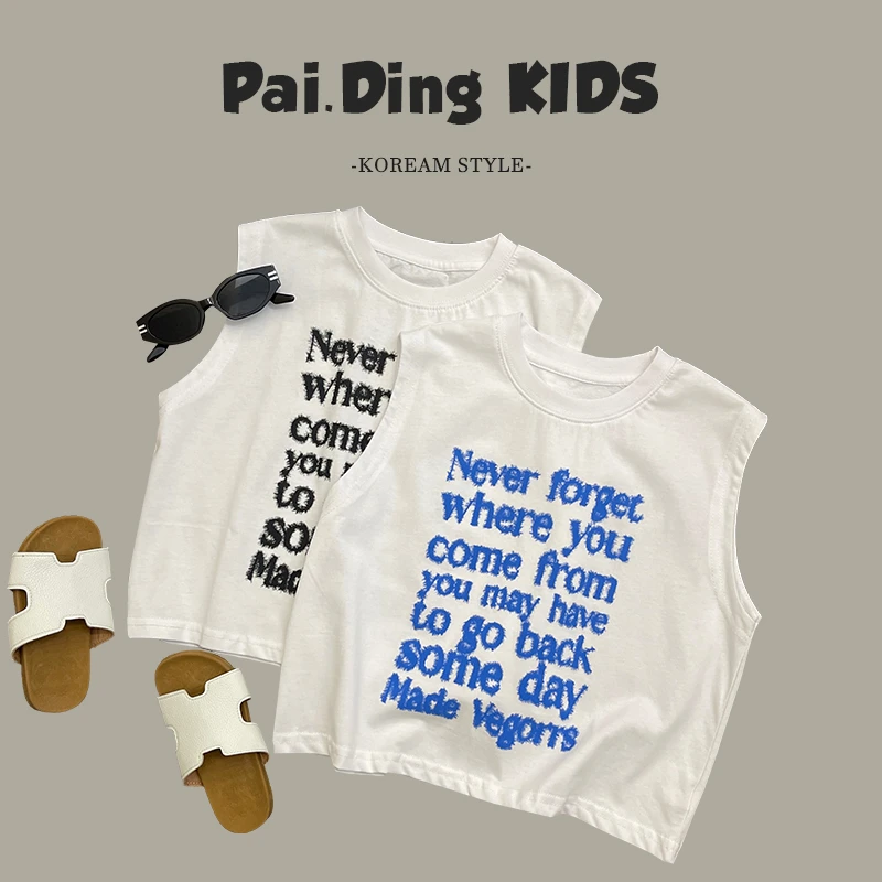 qc【兔小呗】夏装儿童韩版美式字母休闲圆领宽松无袖背心ZY0239-XX1