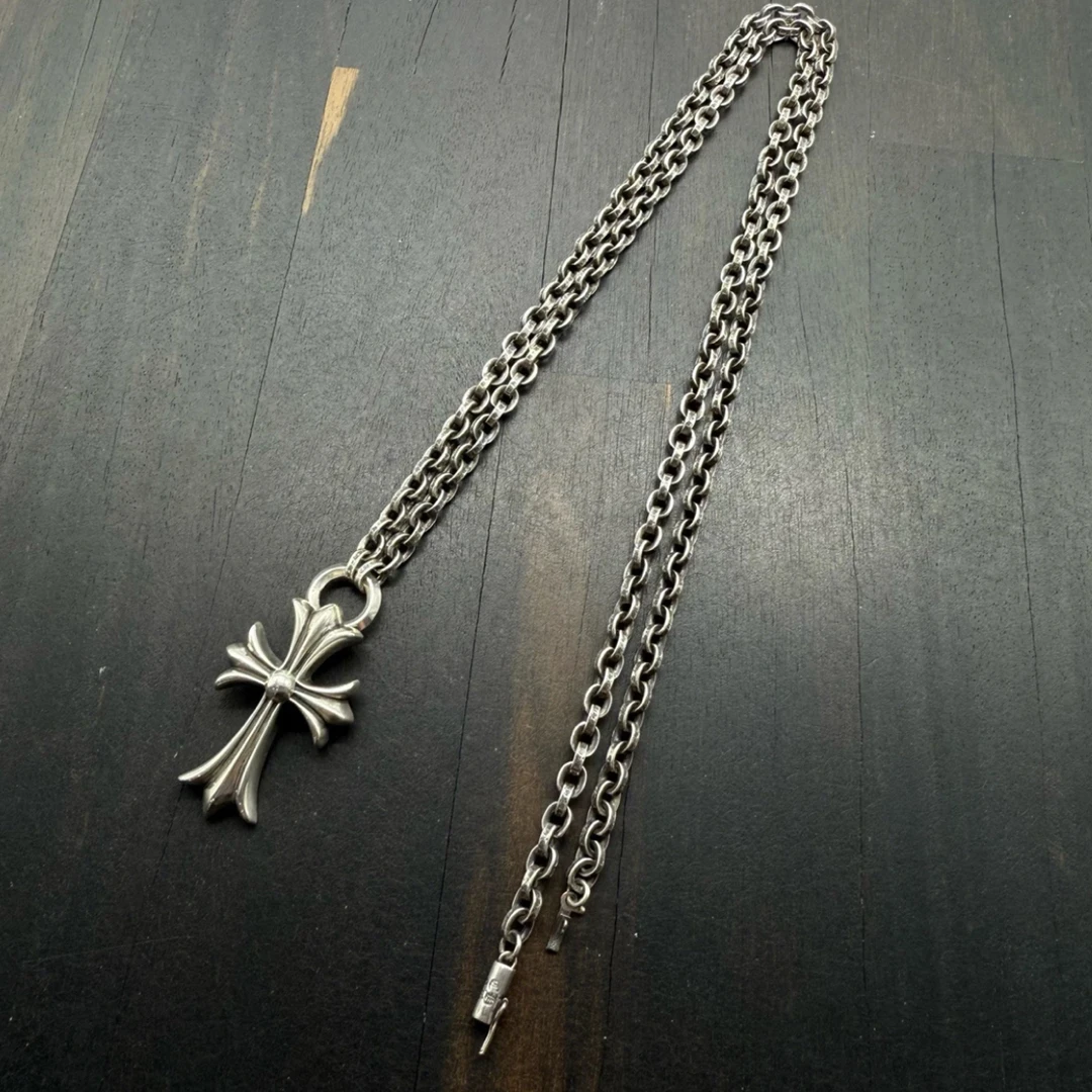 坠链均925银 克罗心经典复古一体链项链925银无钻复古做旧毛衣链