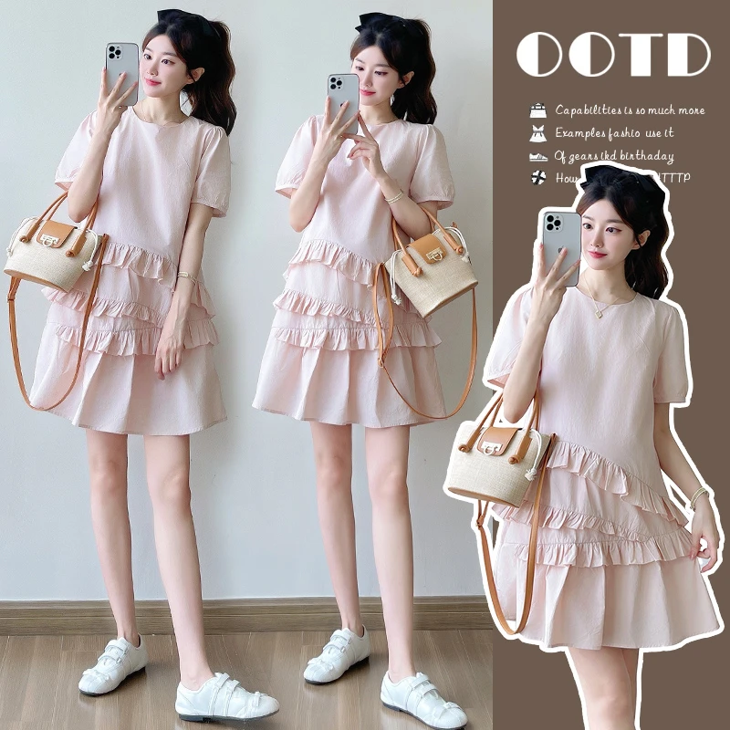 2025夏季气质可甜花边设计感孕妇连衣裙小个子洋气减龄韩版辣妈