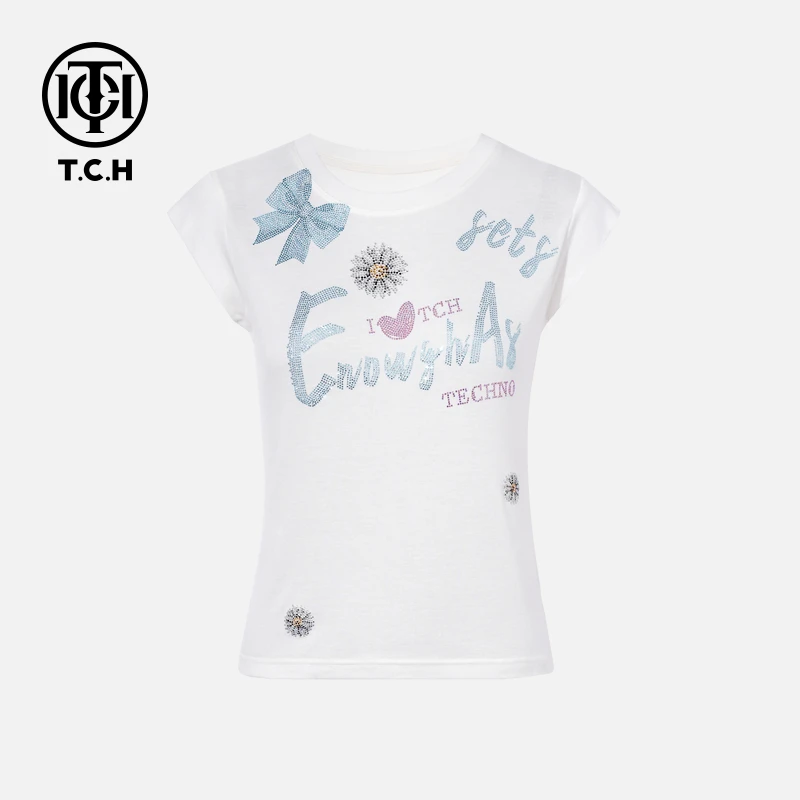 TCH私服烫钻工艺时尚休闲气质百搭舒适T恤女T75B10E5079轻奢tch