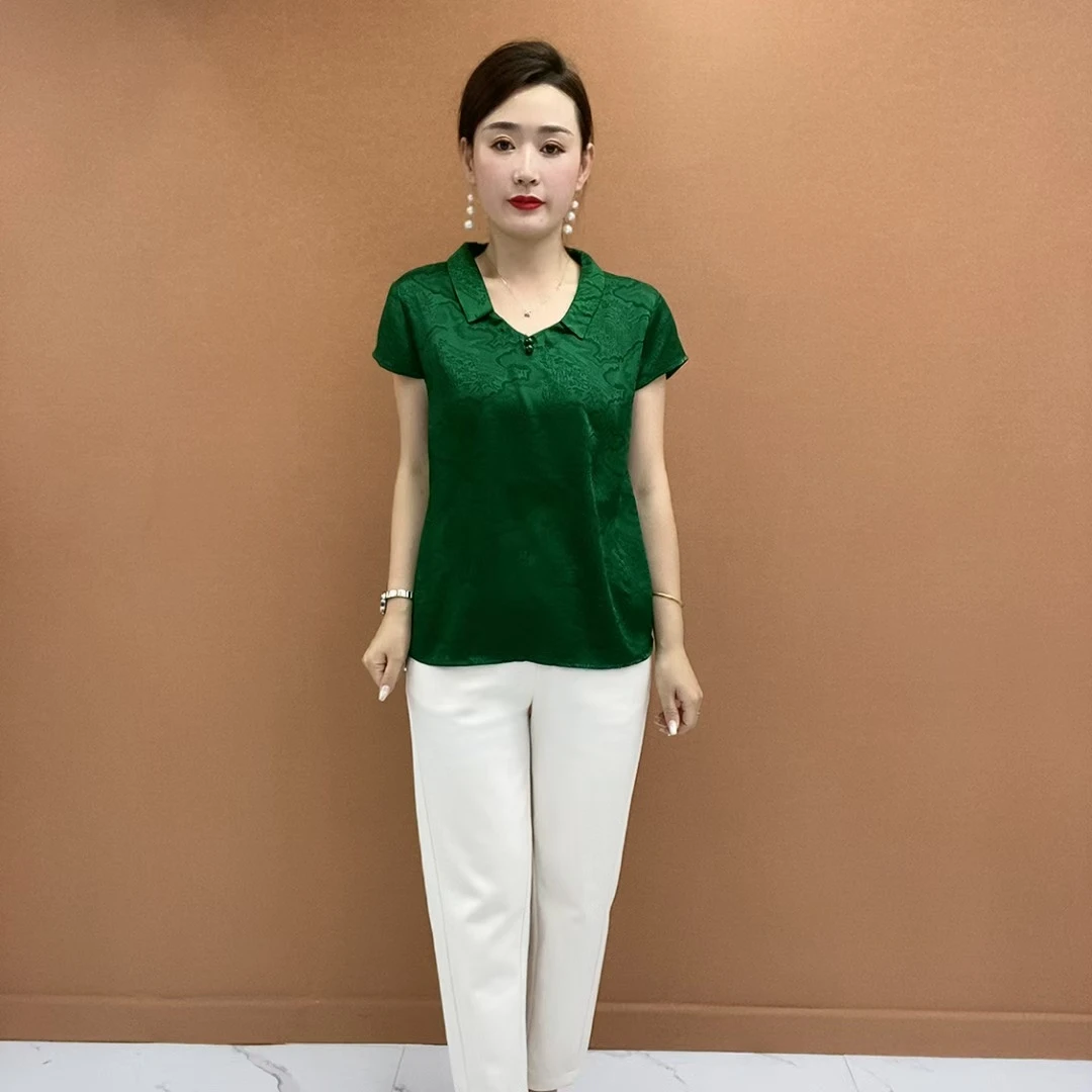 夏季时髦女装短袖上衣2025新款中年妈妈纯色渐变小衫大码显瘦T恤