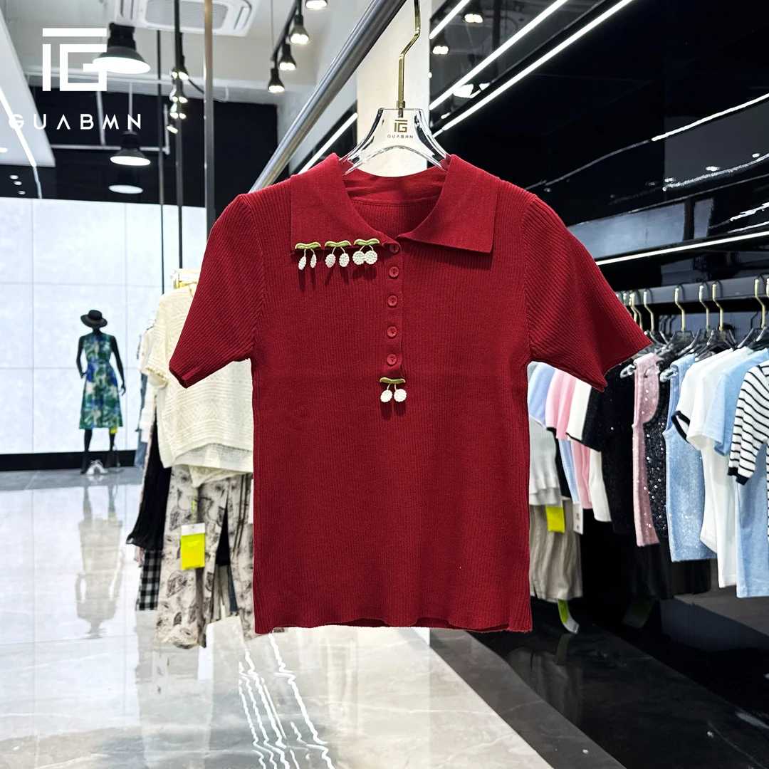 GUABMN2025夏季新款小众PLOL领短袖针织衫修身T恤5119夏日穿搭