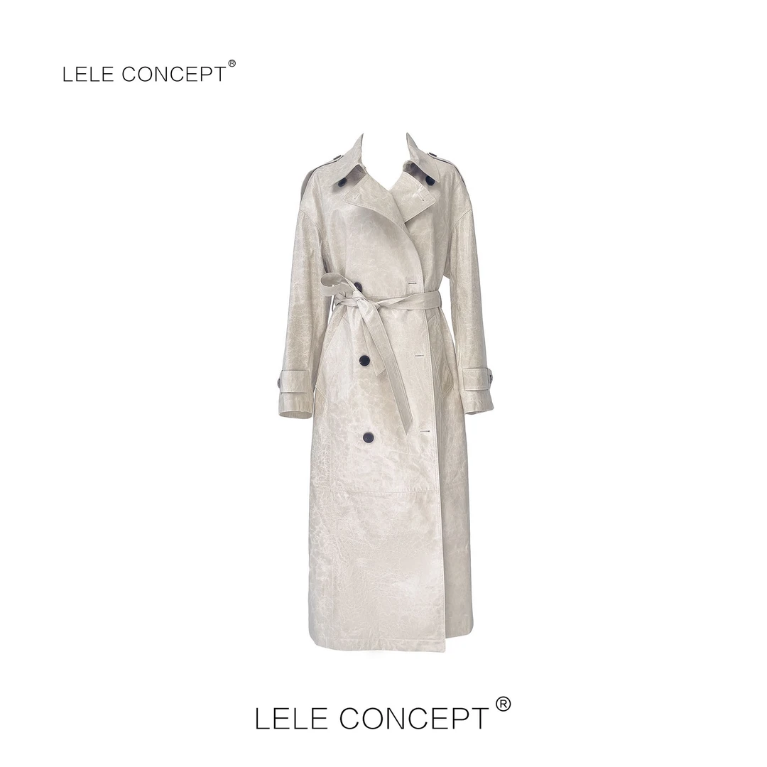LELE CONCEPT |「颖」旧皮风衣外套油蜡皮风衣气质复古风Y0424