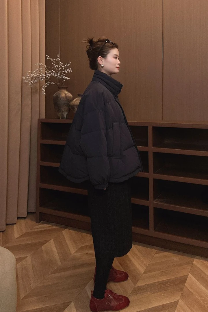 2025年冬季新款立领宽松阔版龟背羽绒服外套女洋气纯色极简风