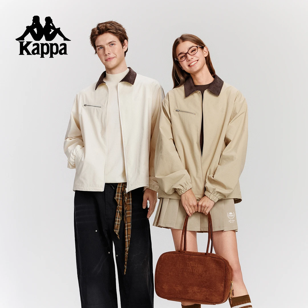 KAPPA/背靠背翻领长袖女士复古男士常规款外套夹克基础大众秋季
