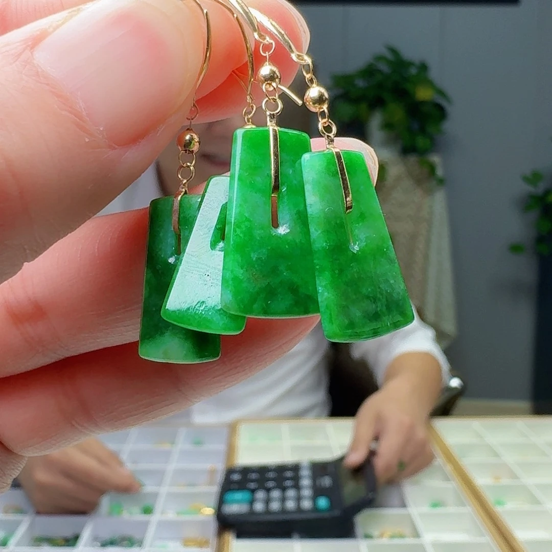 翡翠18K金镶嵌耳饰多样性发货其一