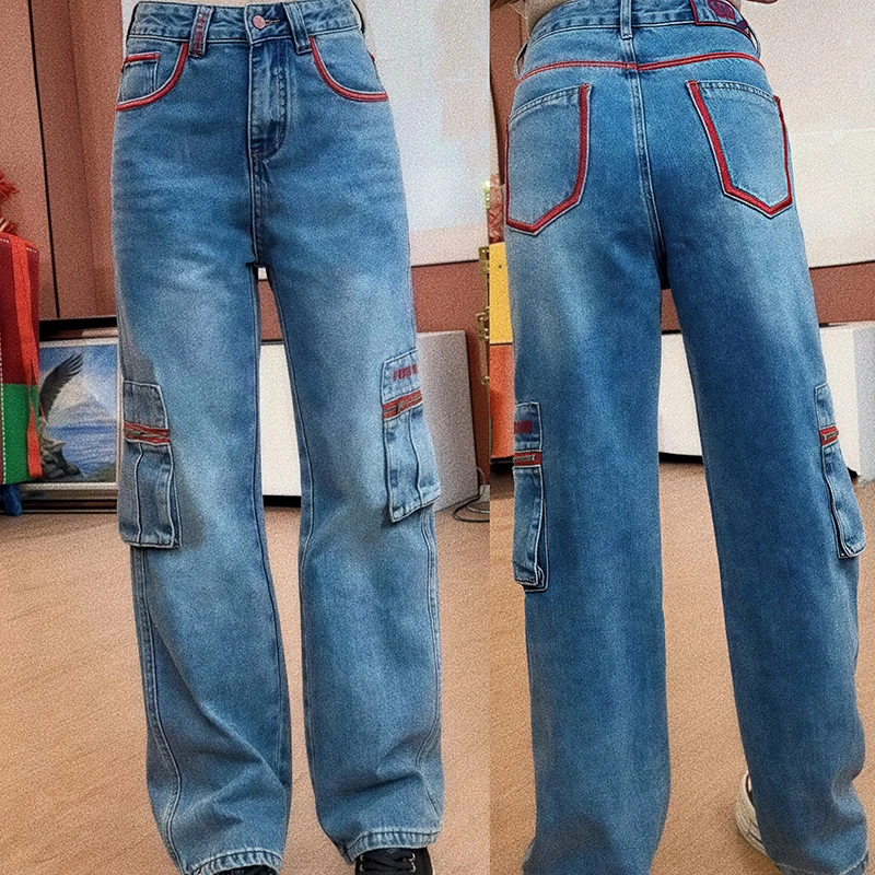 柯米儿KM60003刺绣直筒休闲裤牛仔裤