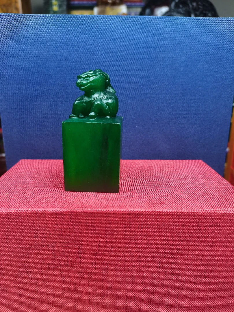 寿山石绿田兽纽印章3公分