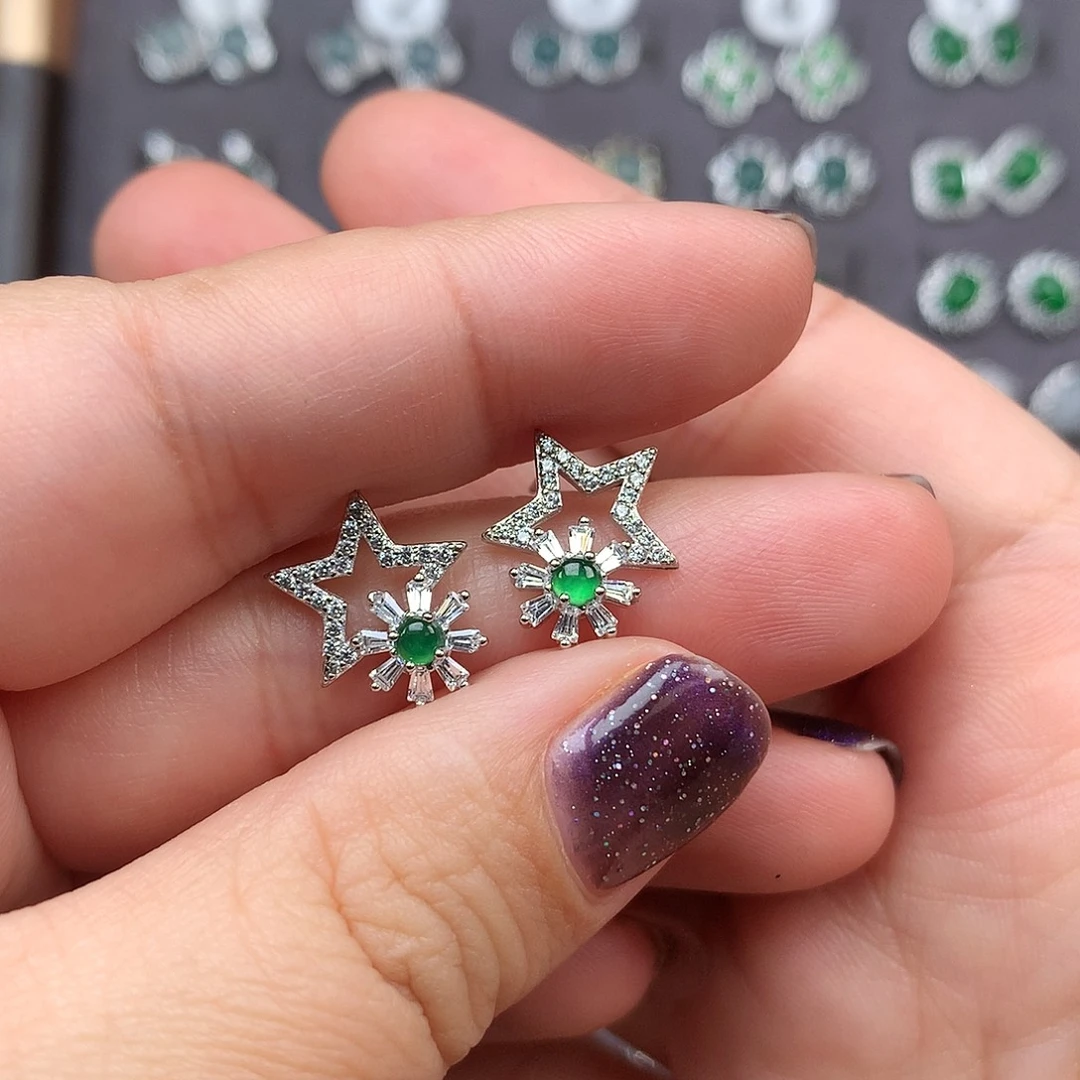 翡翠银S925镶嵌耳饰