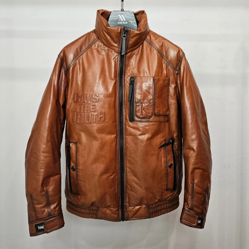 【湫思迪精选】优选“赫本油腊羊皮”男士冬季保暖真皮立领皮衣外套