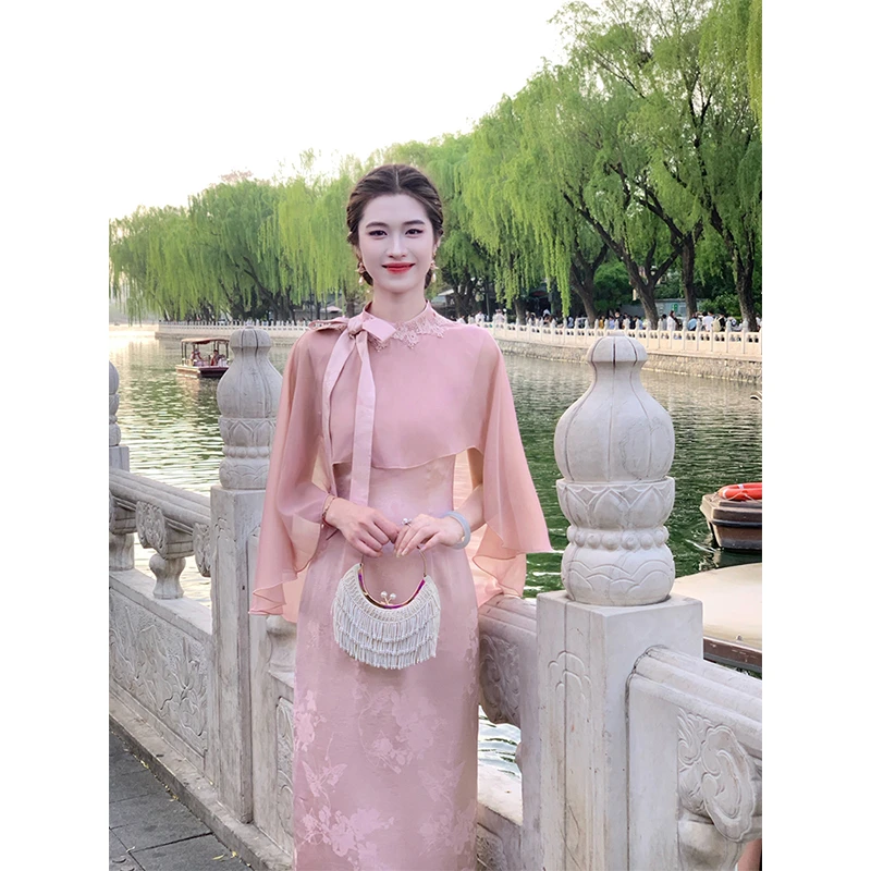 凌茜恣禾【锦瑶】国风新中式粉色蝴蝶烂漫甜美温婉气质旗袍连衣裙