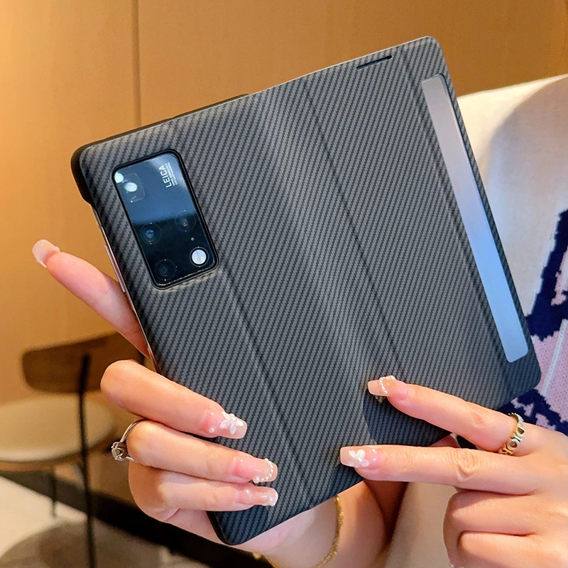 适用华为matex2手机壳高档仿碳纤维皮纹X2典藏版全包翻盖商务皮套