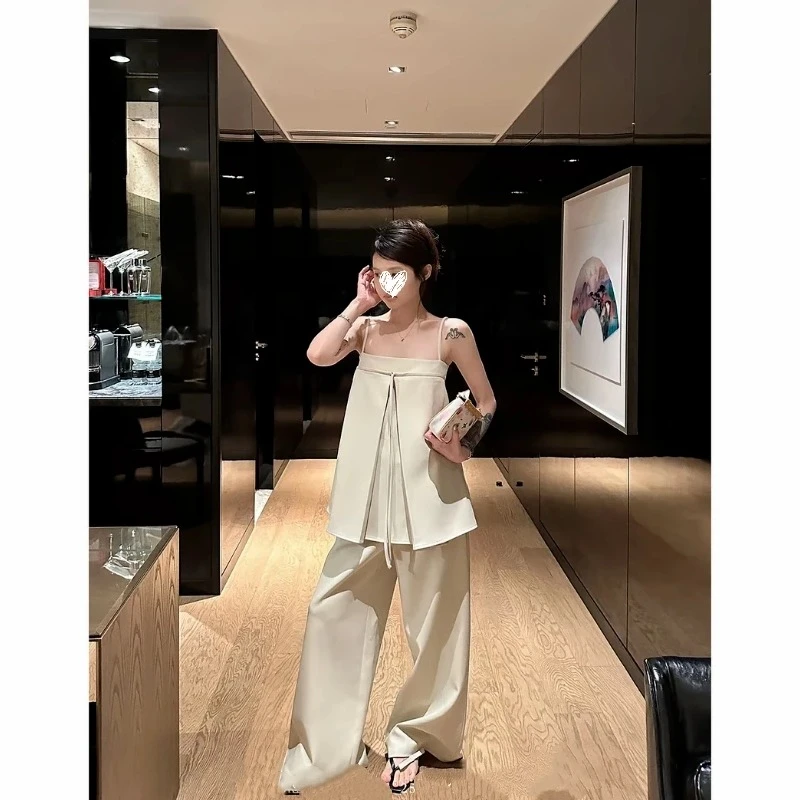 老宽松显瘦休闲裤2025夏季女装新款钱风时尚露背抹胸吊带上衣