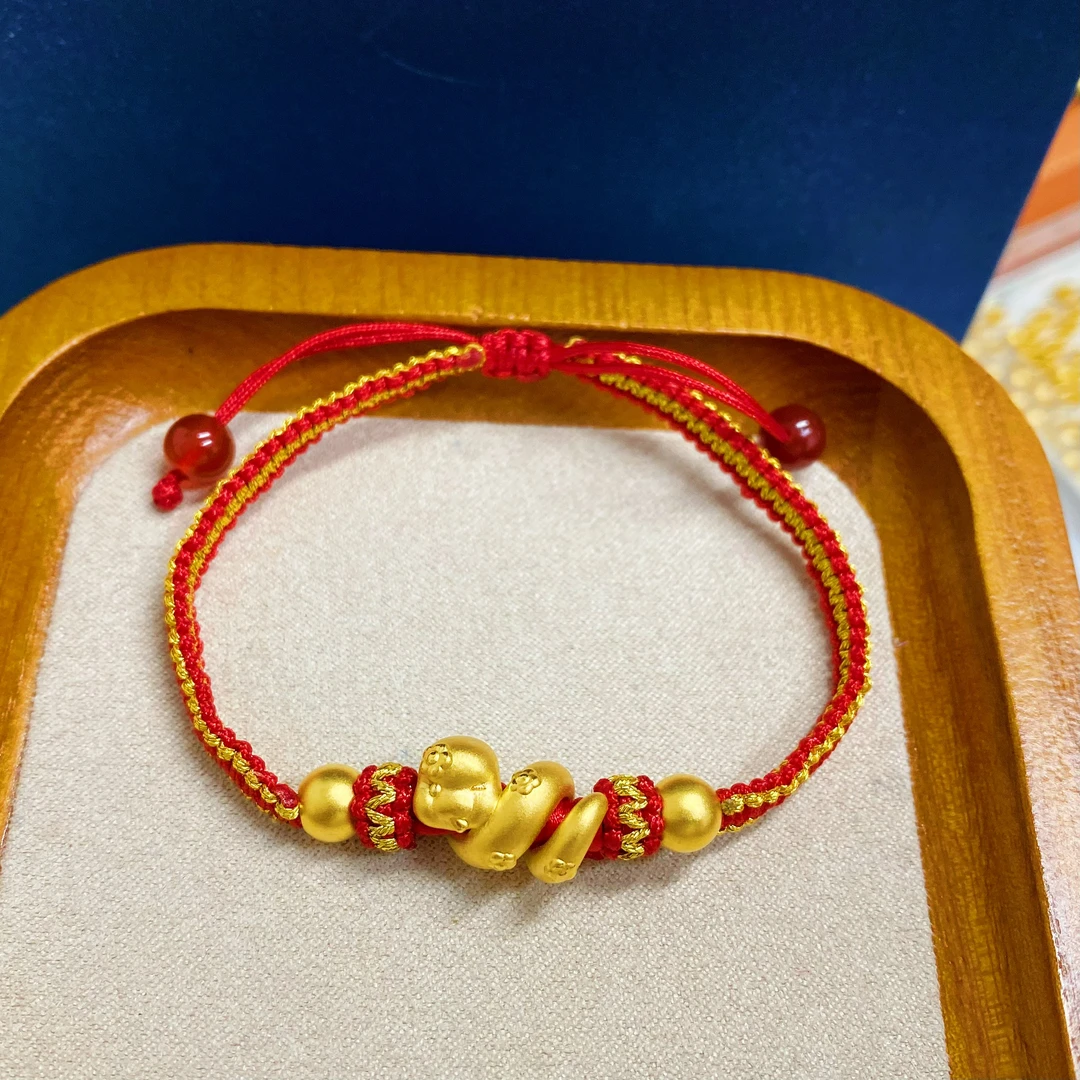足金999花花卷蛇转运珠红绳 送礼必备