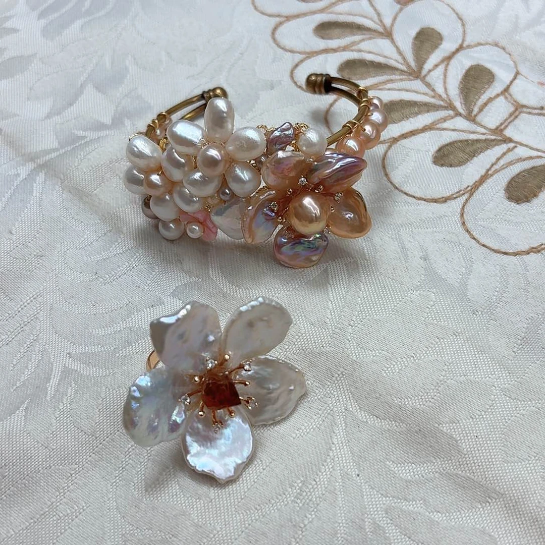 银S925镶嵌淡水珍珠发饰嘤*