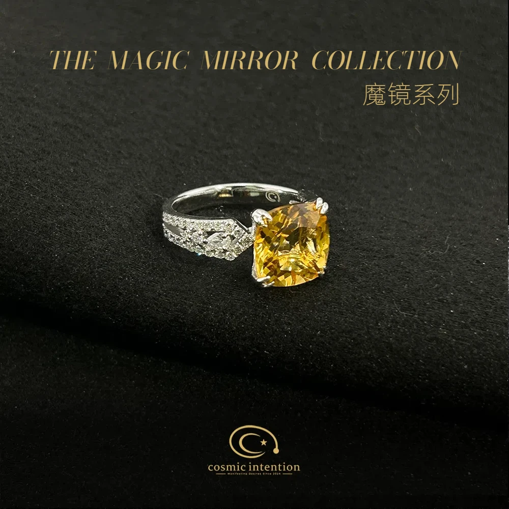 【魔镜系列】宇宙意念Ci025天然黄水晶戒边满钻镶嵌高珠戒指