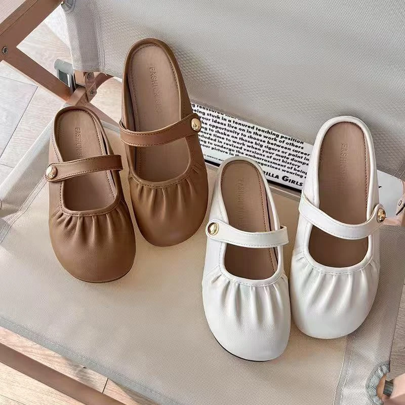 2025夏季新款甜美PVC包头半拖鞋女韩版时尚防水耐磨凉鞋夏季外穿