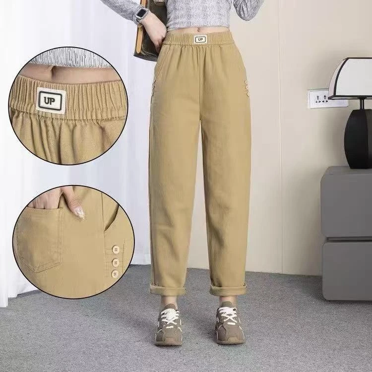2025春季新款九分韩版百搭时尚休闲裤女松紧高腰显瘦哈伦裤宽松