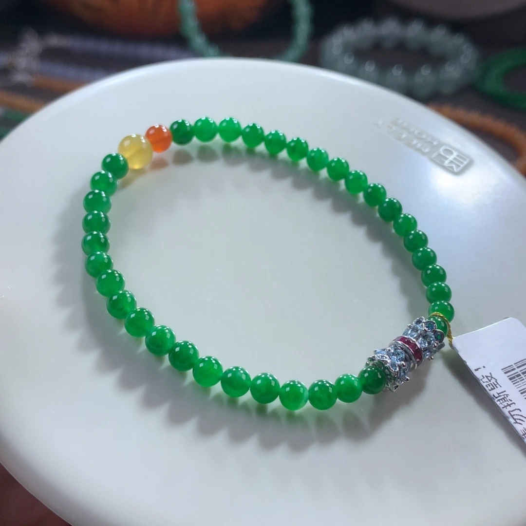 翡翠未镶嵌手链性价比色标级浓阳绿手链卡4~6
