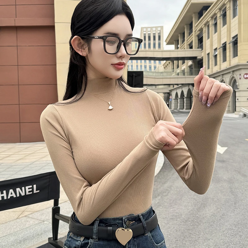 半高领打底衫女内搭长袖T恤秋冬新小高领显瘦螺纹针织上衣肌底衣