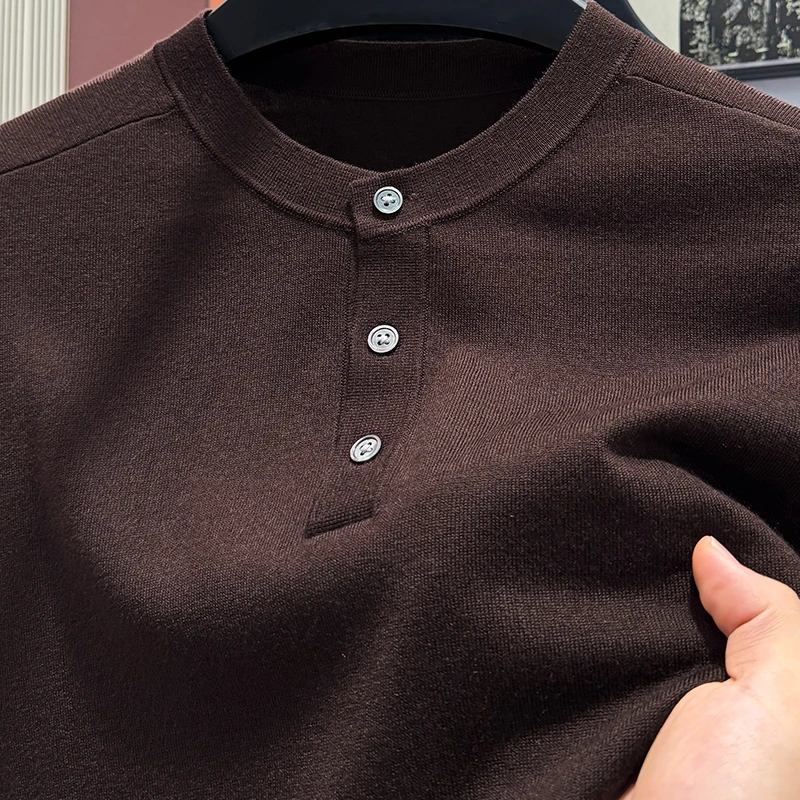 John Bunni精纺丝光羊毛衫男士春秋圆领纯色休闲时尚针织打底衫