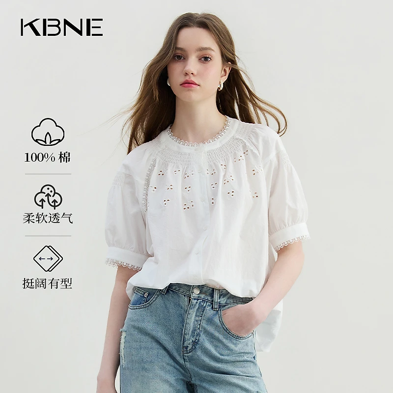 KBNE衬衫女2025新款爆款洋气白色衬衫刺绣镂空上衣独特漂亮小衫