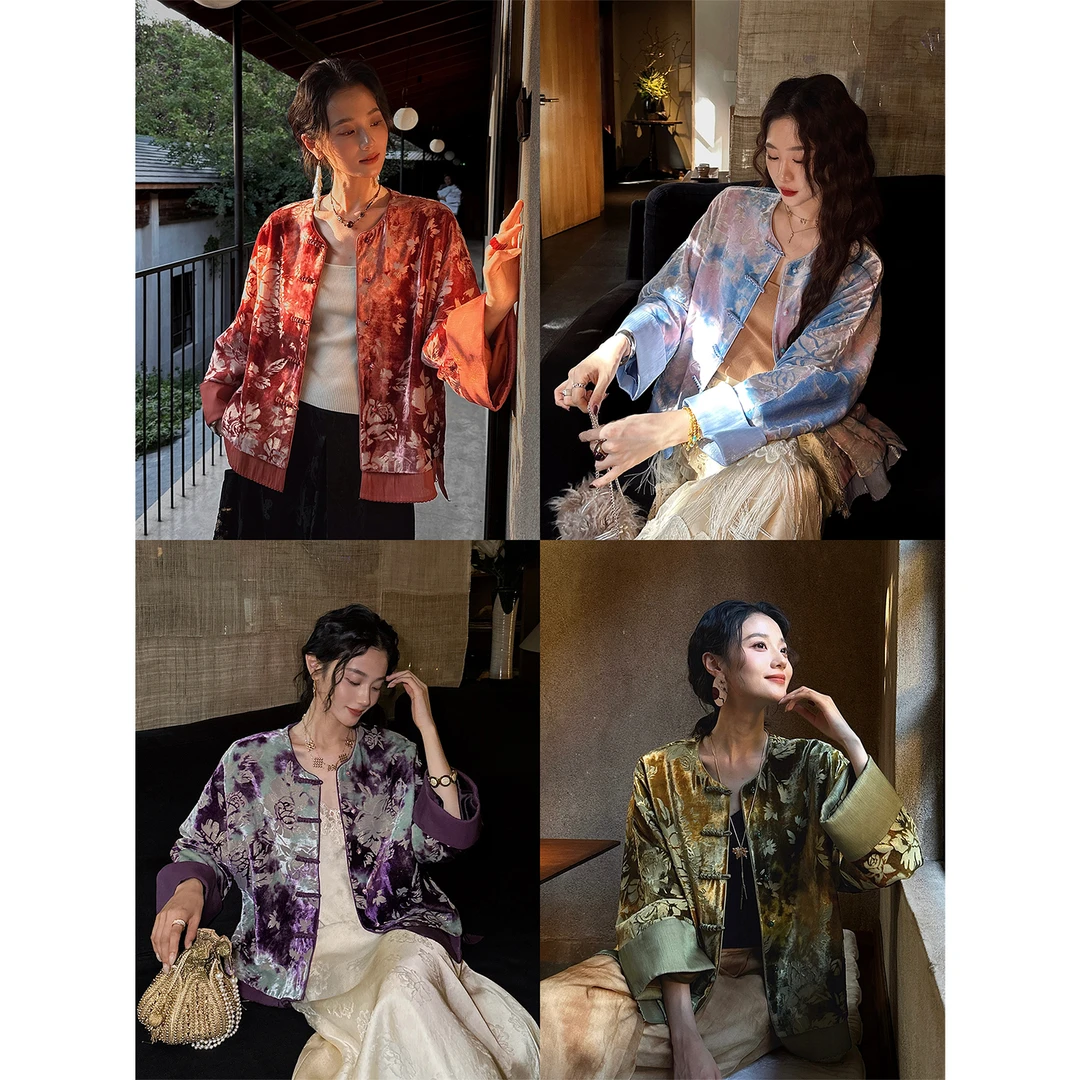 三吉黑花【娥眉秋】新中式丝绒烂花早秋外套女2025新款国风独特潮