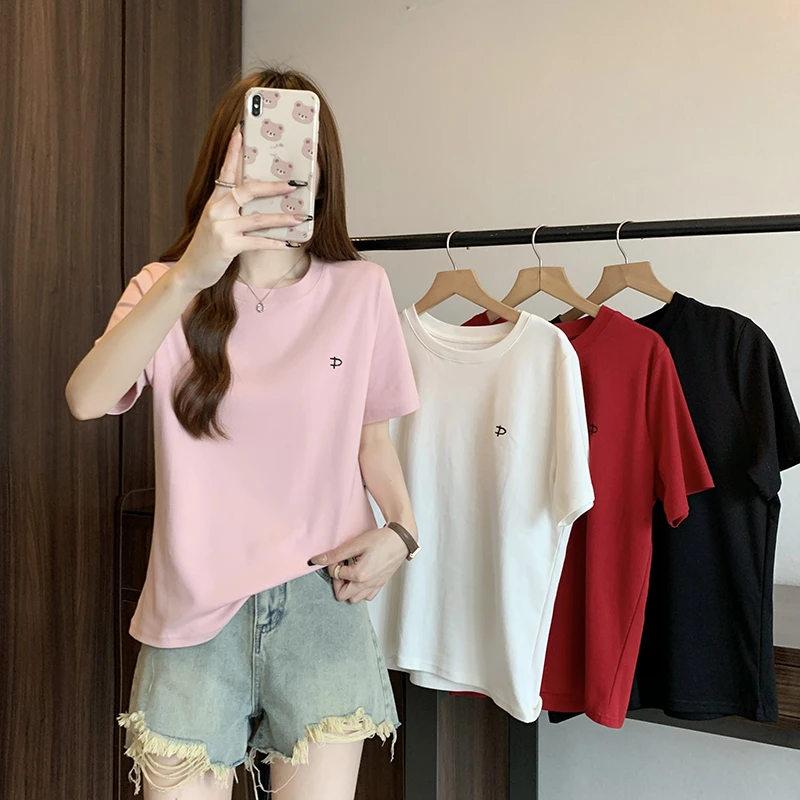 19084（墙）夏新款胖mm大码绣花百搭西装衬衫好搭档短袖T恤