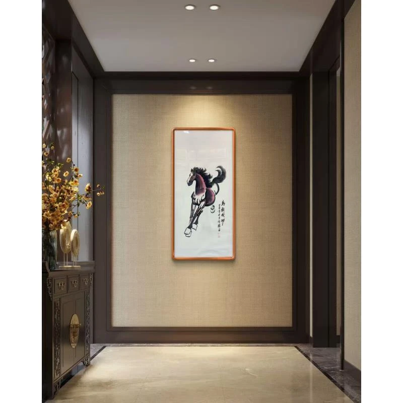 《马到成功》124X64实木榫卯画框高端客厅玄关卧室办公室挂画装饰画