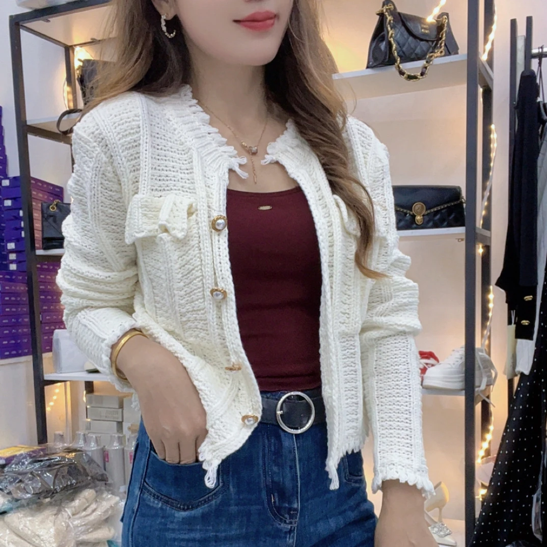 999针织毛衣女秋季新款名媛高级感气质显瘦百搭单排扣上衣