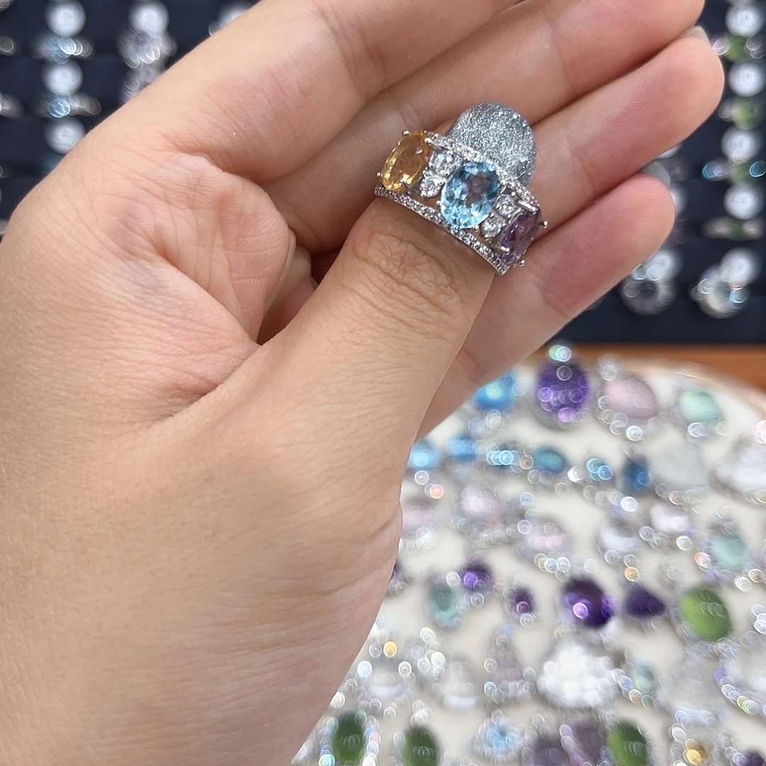 银S925镶嵌戒指烟晶