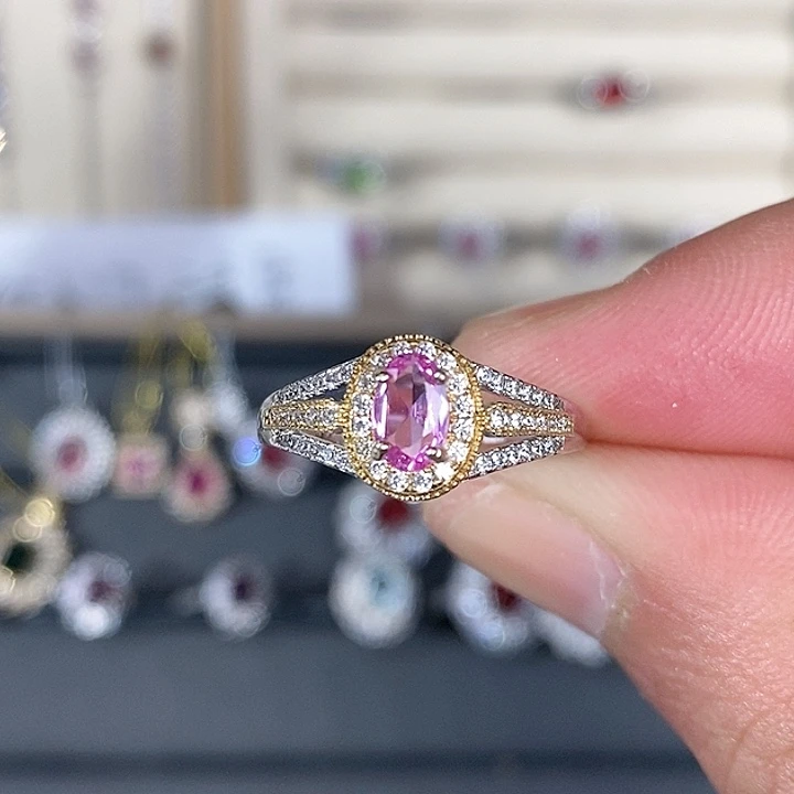 彩色蓝宝石戒指银S925镶嵌移****药