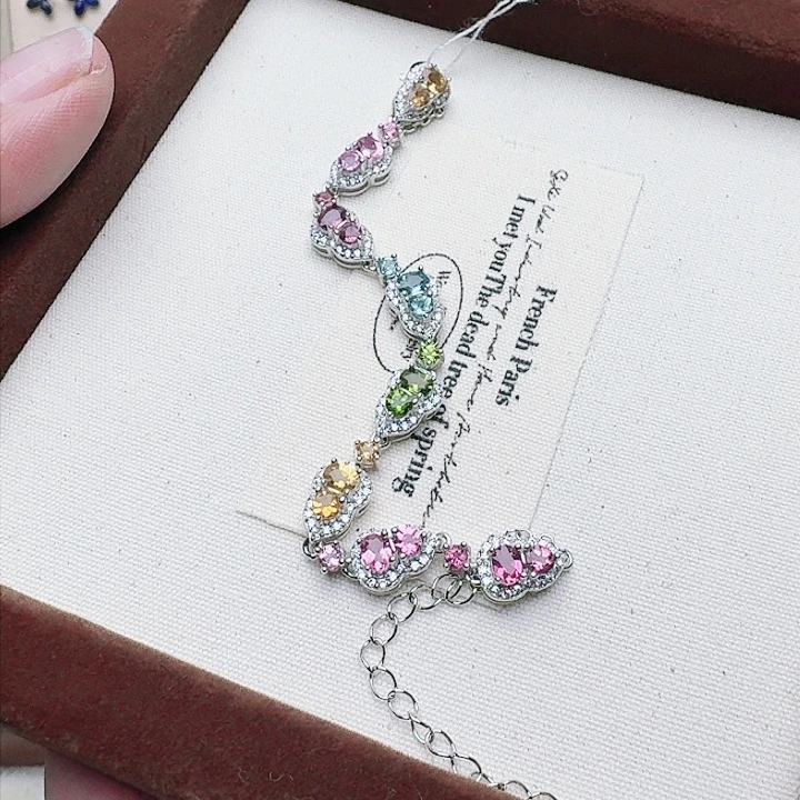 碧玺手链银S925镶嵌手链