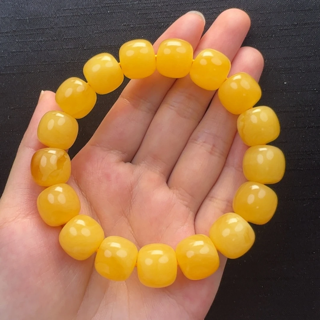 裸石琥珀未镶嵌焦皮同料浓蜡手串13mm