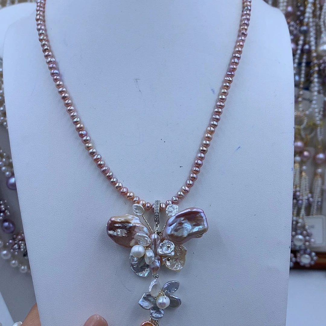 项链银S925镶嵌淡水珍珠胖*咩