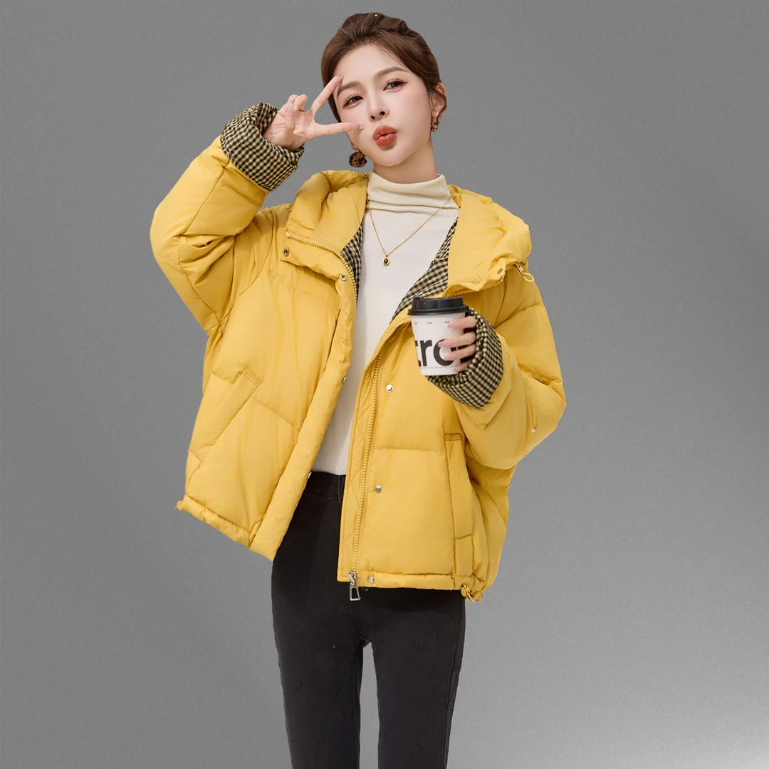 短款连帽羽绒服女2025冬季新款高端洋气面包服加厚保暖白鸭绒外套