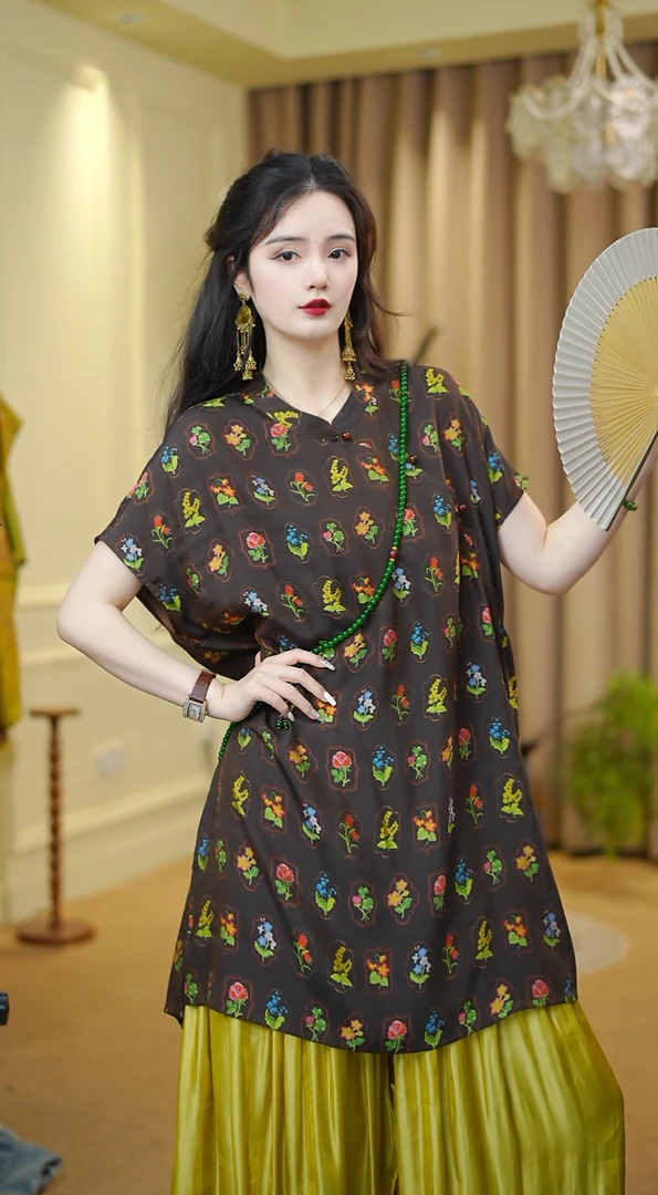 月畔湾【尘幕沨】新中式夏季宽松显瘦禅意百搭复古小飞袖上衣