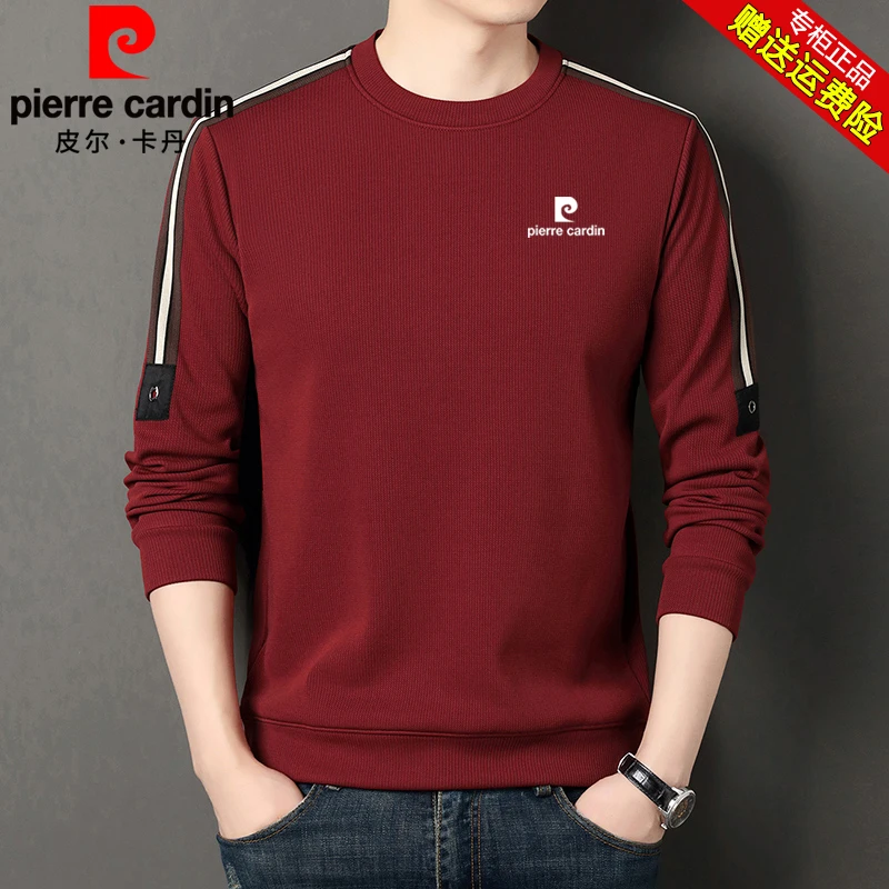 皮尔卡丹正品红色卫衣男本命年春季新款潮流长袖T恤男装时尚上衣