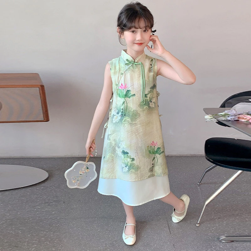 女童国风旗袍连衣裙夏季2025新款儿童碎花新中式裙子绝美汉服薄款
