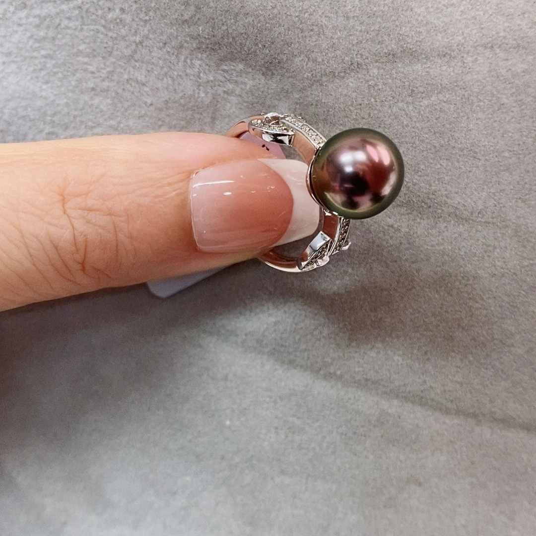 银S925镶嵌戒指海水珍珠10-11
