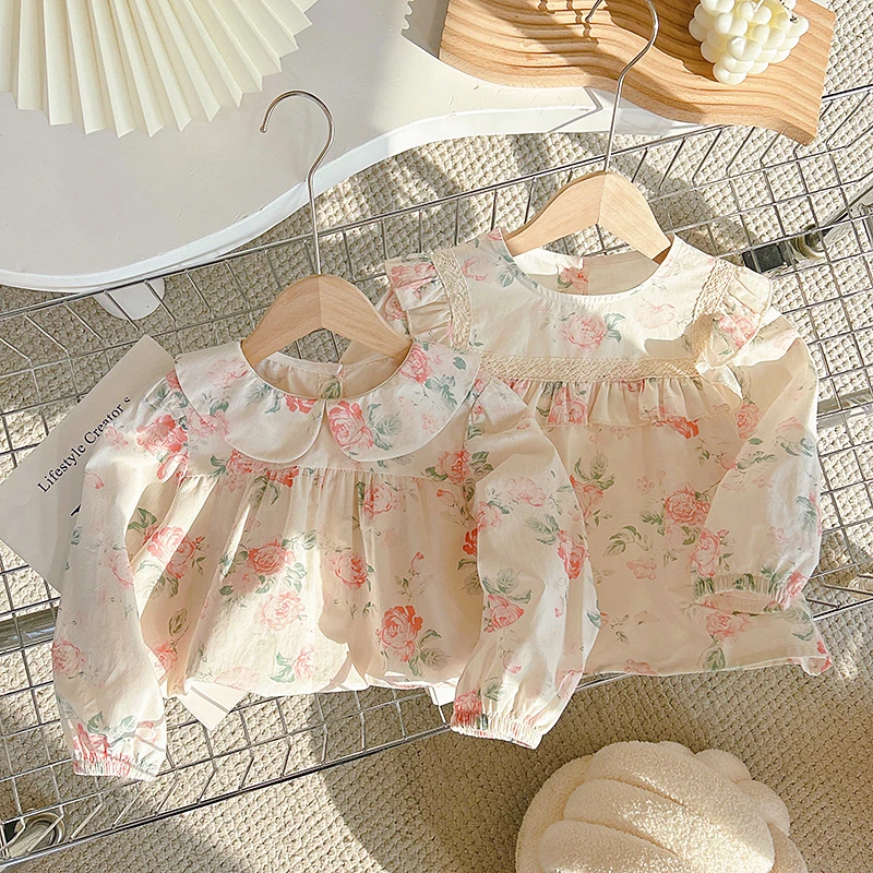 2025新款女童衬衣衬衫春秋长袖娃娃衫蕾丝洋气时尚舒适打底甜美潮