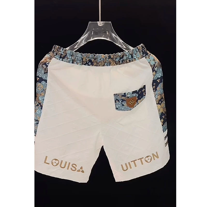 欧洲站高奢大牌男装短裤2025夏季新款老钱提花刺绣拼接休闲短裤潮