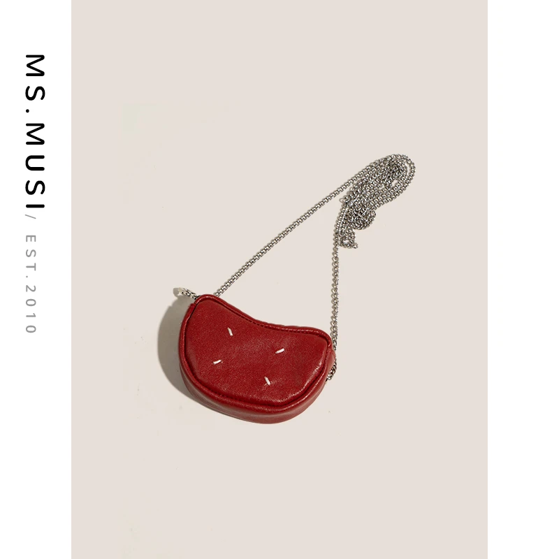 ms.musi2025年早春新款头层植鞣牛皮简约韩版红色小号豌豆包#0092